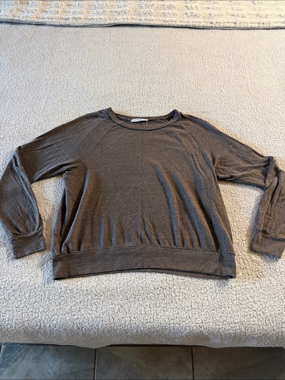Project Social T Long Sleeve Distressed Neckline Top in Brown Medium